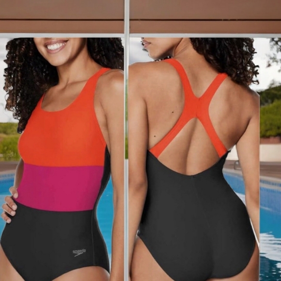 Speedo Ultraback Colorblock SPF50+ Chlorine Resistant Onepiece Swimmers Suit L - Picture 13 of 14